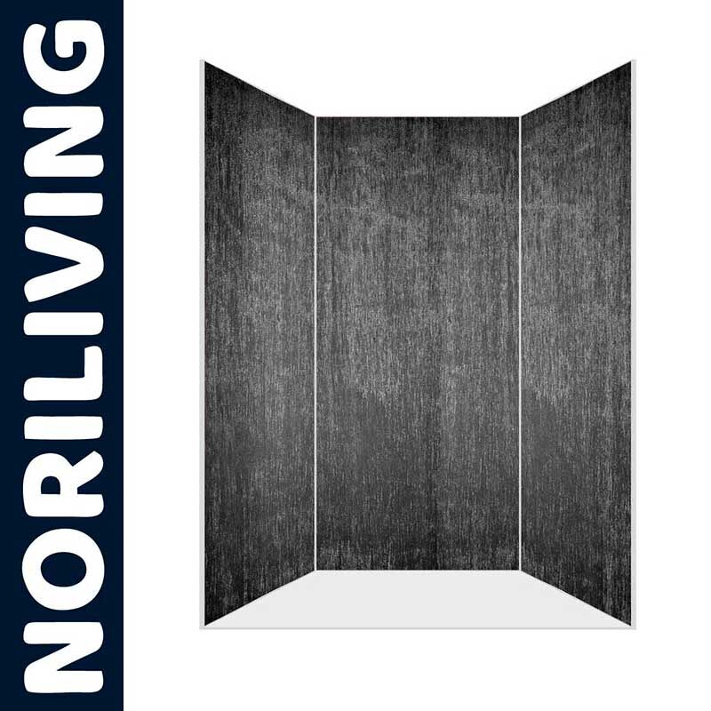 Graue NORILIVING Duschwand in dreiteiliger Konstruktion