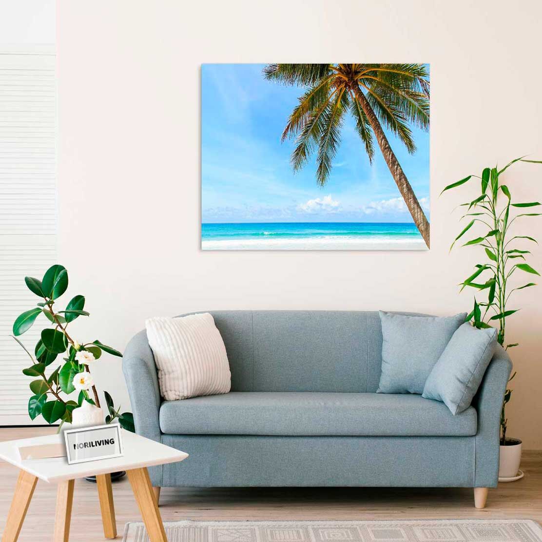 Wandbild über dem Sofa mit Motiv schöner Strand und tropisches Meer mit Palme 433
