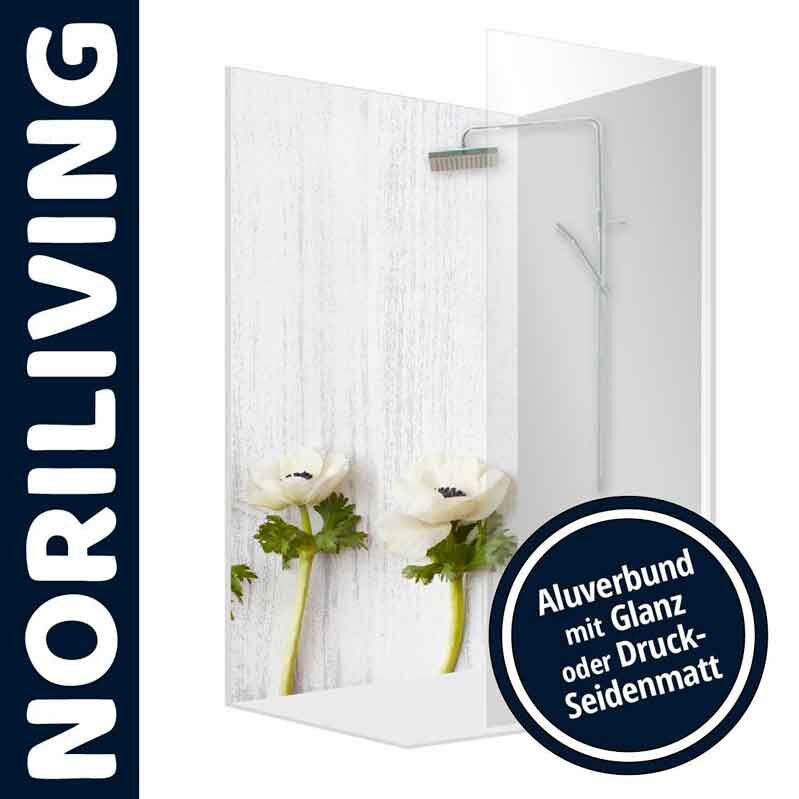 Elegante Duschkabine von NORILIVING mit Aluverbund in Glanz oder Druck-Seidenmatt und floralem Motiv