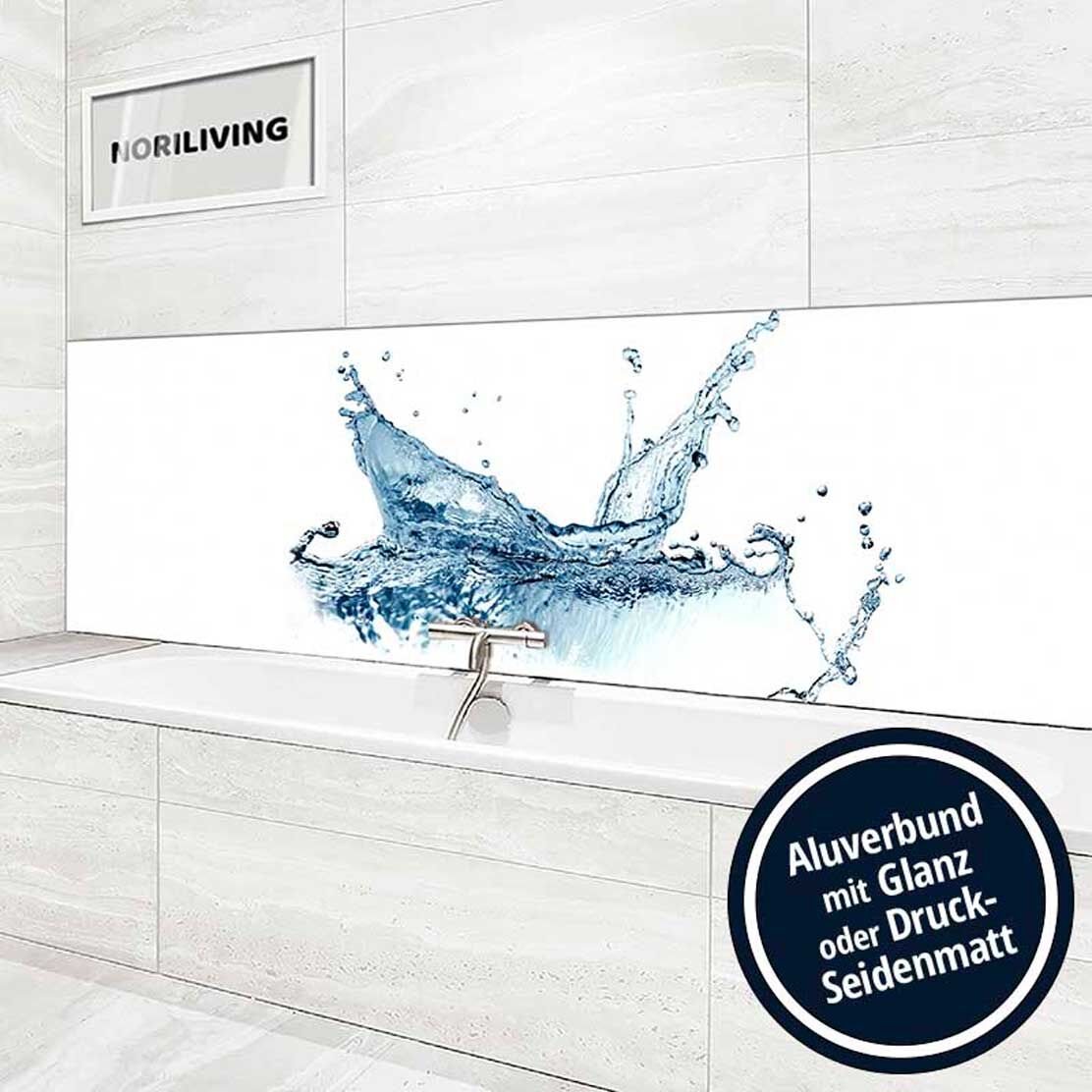 Ansicht des Badrückwand-Motivs spritzendes Wasser 133 Höhe zentriert