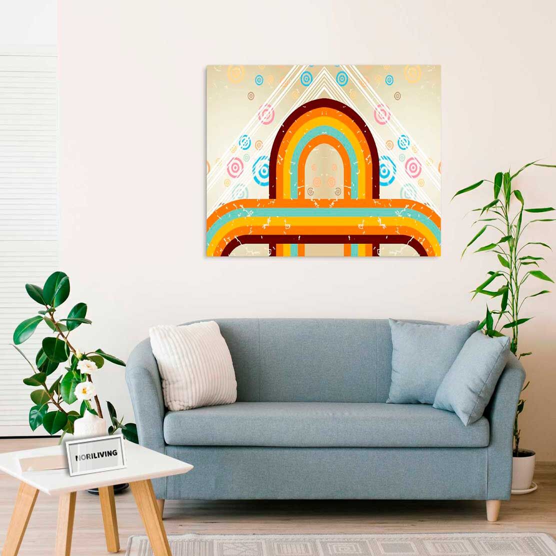 Wandbild über dem Sofa mit Motiv 70er Muster mit Kreisen 909