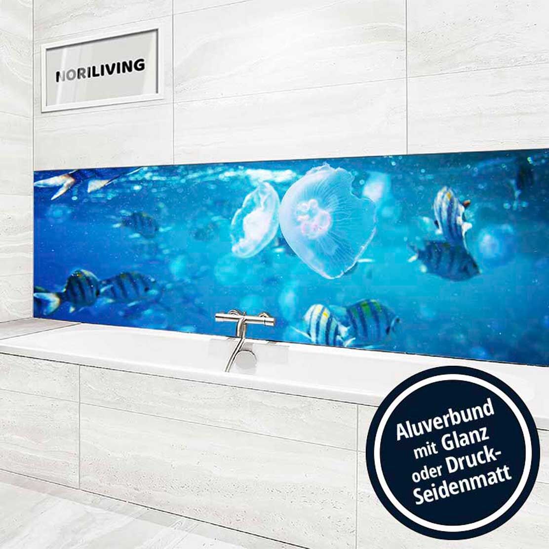 Ansicht des Badrückwand-Motivs Unterwasserwelt 150 Höhe zentriert