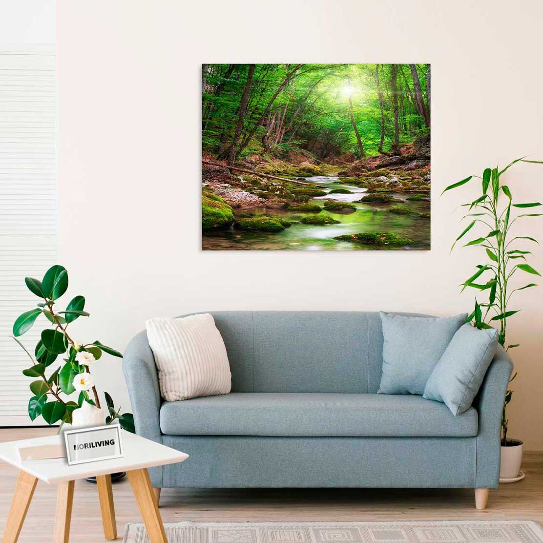 Wandbild über dem Sofa mit Motiv Fluss im Wald 512