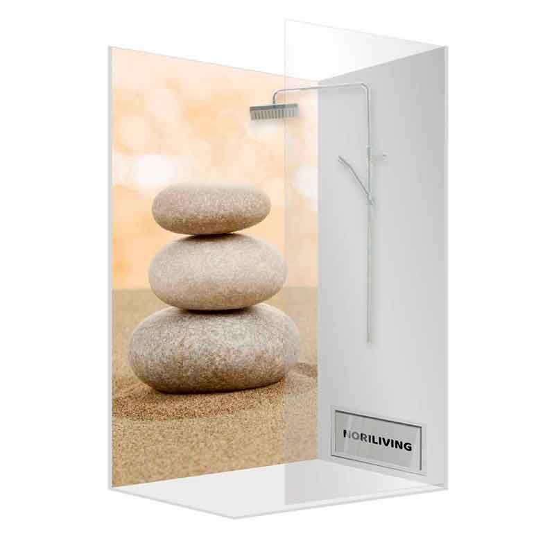 Glas-Duschkabine mit Steindesign und Regendusche