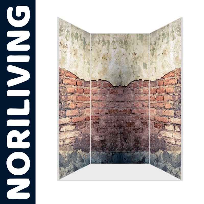Dreiteiliger Paravent im Ziegelstein-Design vor einer Wand, ideal als Raumtrenner