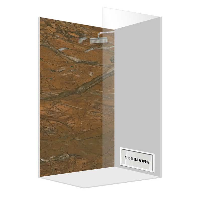 Abbildung einer Einzel-Duschrückwand mit Motiv Marmor braunbeige 034