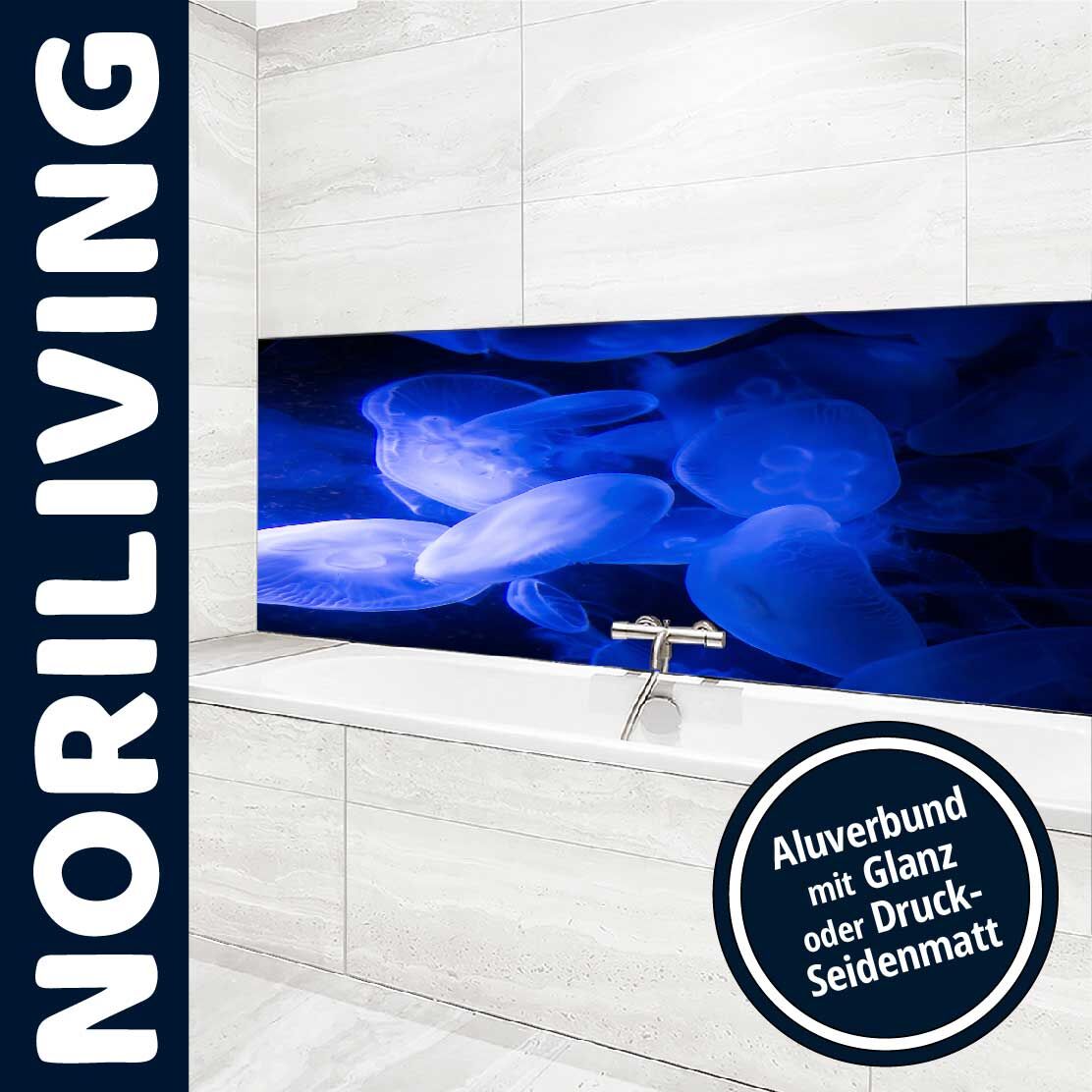 Ansicht des Badrückwand-Motivs Quallen im blauen Wasser 878 Oberkante