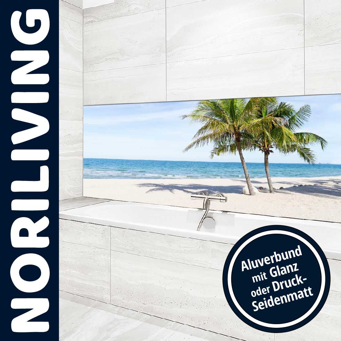 Ansicht des Badrückwand-Motivs schöner Strand und tropisches Meer mit Palmen 828 Unterkante