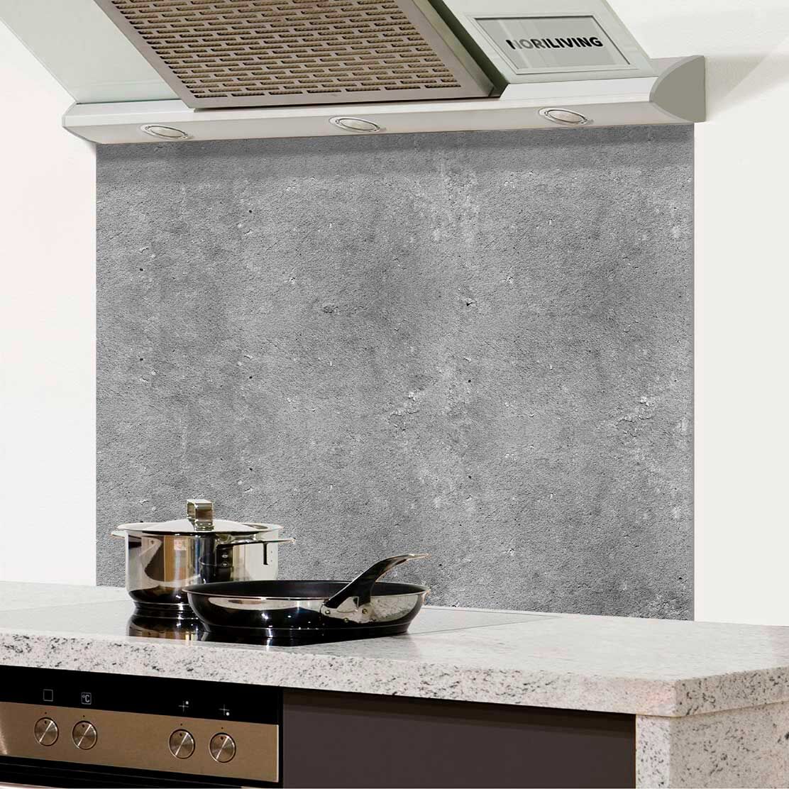 in der Küche eingebauter Spritzschutz Küche - Herd mit Motiv verputzte Wand beige 423 schwarz-weiß