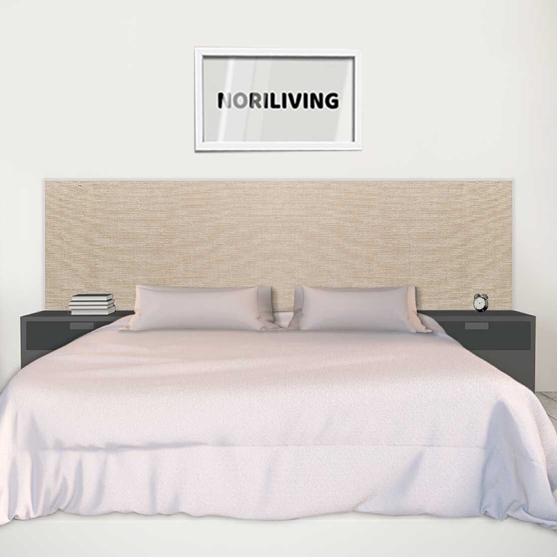 im Schlafzimmer eingebaute Bettrückwand mit Motiv Stoffoptik beige 526