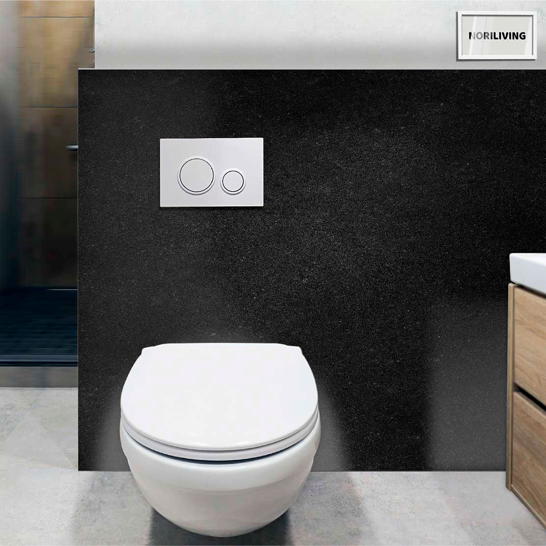 im WC eingebaute Toilettenrückwand mit Motiv Schwarzer Stein 354 schwarz-weiß