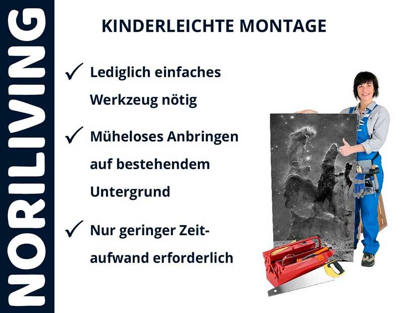 Handwerker mit Werkzeug zeigt kinderleichte Montagehinweise