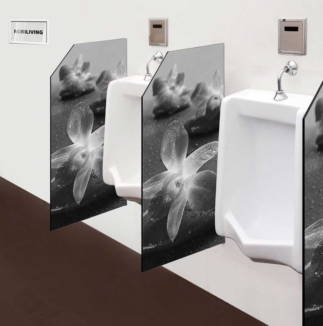 in der Toilette eingebaute Schamwand mit Motiv Zen Steine mit Orchideen 642 schwarz-weiß