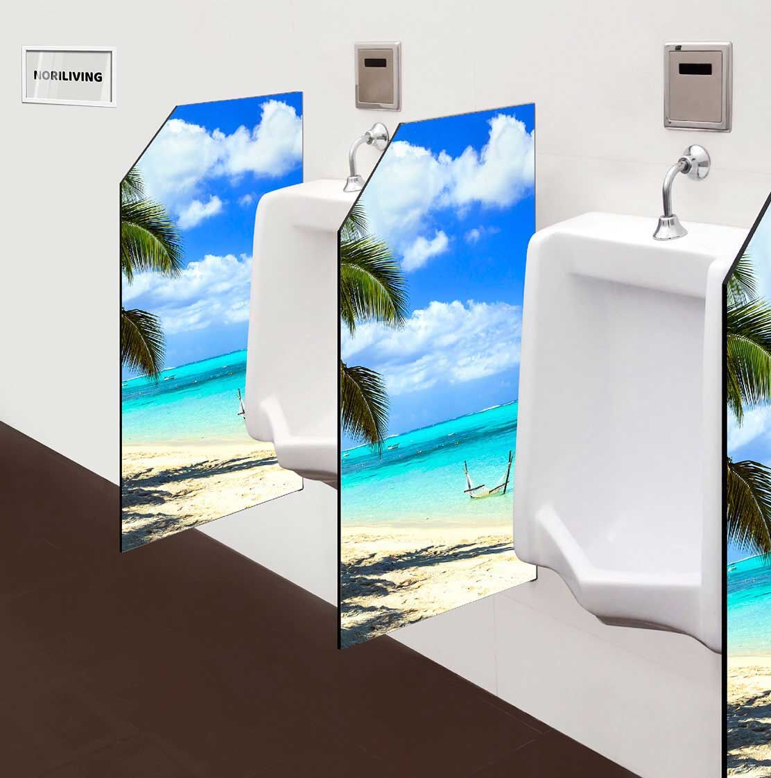 in der Toilette eingebaute Schamwand mit Motiv Strand mit türkisfarbenem Wasser Mauritius 714