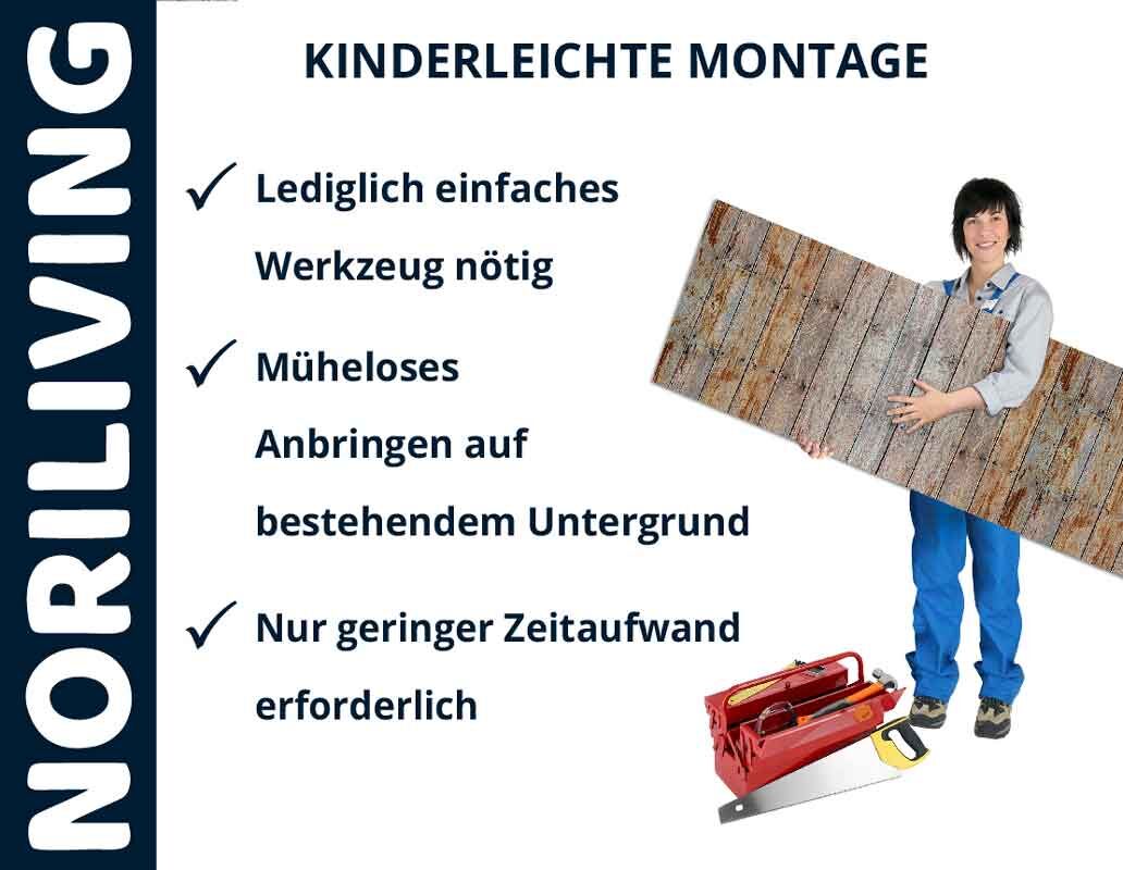 Person hält Bodenplatte, kinderleichte Montage, Noriliving, einfache Werkzeuge, schneller Aufbau