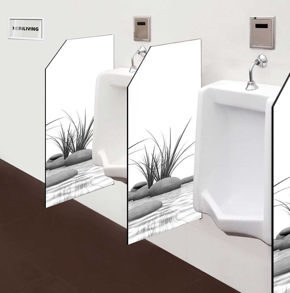 in der Toilette eingebaute Schamwand mit Motiv Zen Gras Steine 940 schwarz-weiß