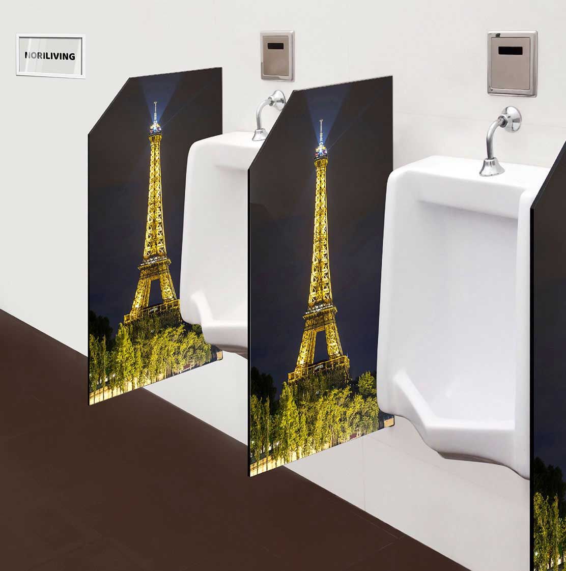 in der Toilette eingebaute Schamwand mit Motiv Eiffelturm bei Nacht Paris 958