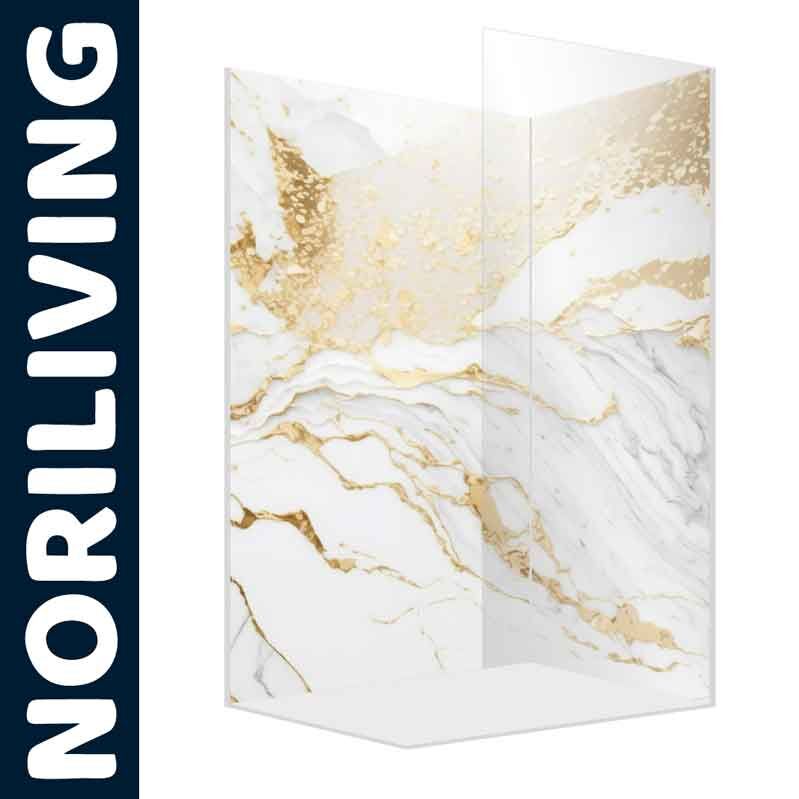 Duschwand mit elegantem Marmor- und Goldmotiv von NORILIVING