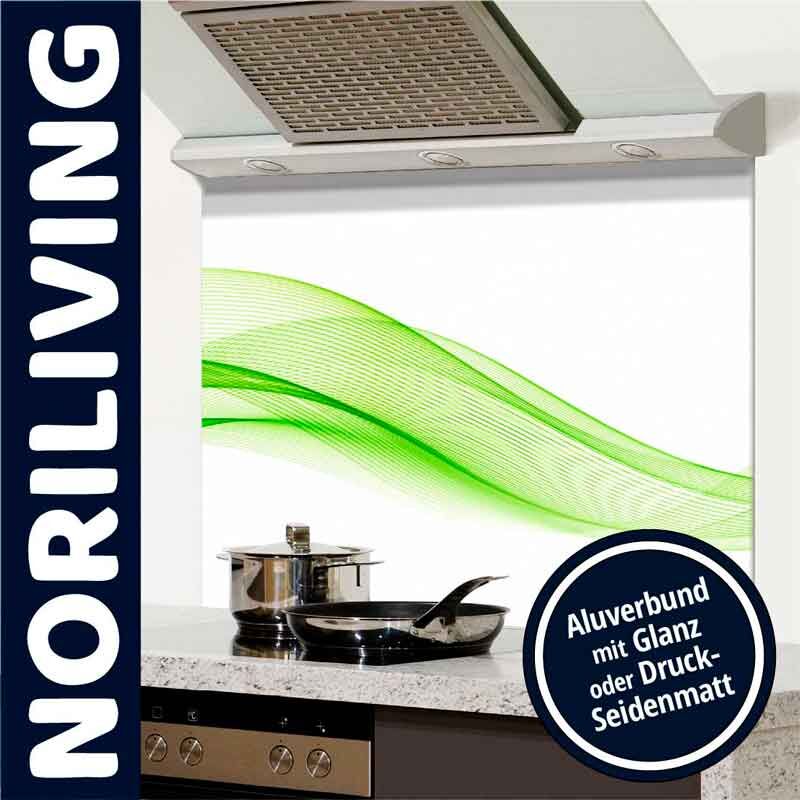 Küchenspritzschutz mit grünem Wellenmuster aus Aluverbund, präsentiert von Norliving