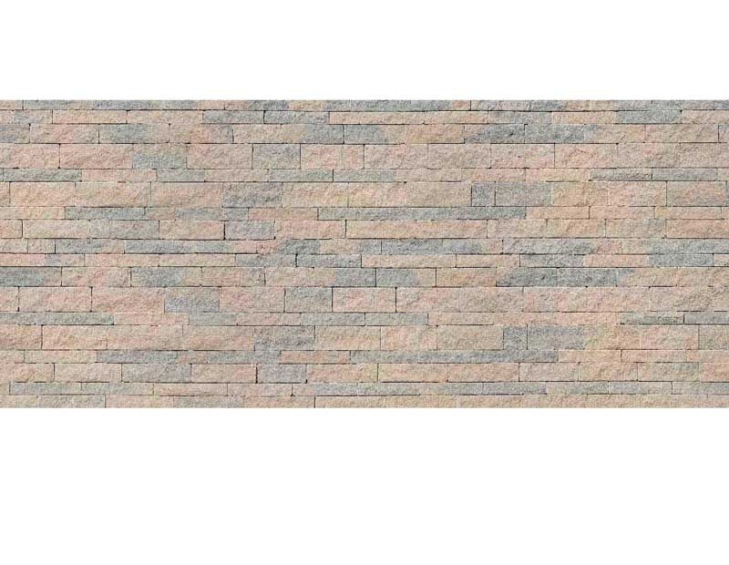 Wandverkleidung mit Quarzit-Natursteinverblendern in Beige und Grau