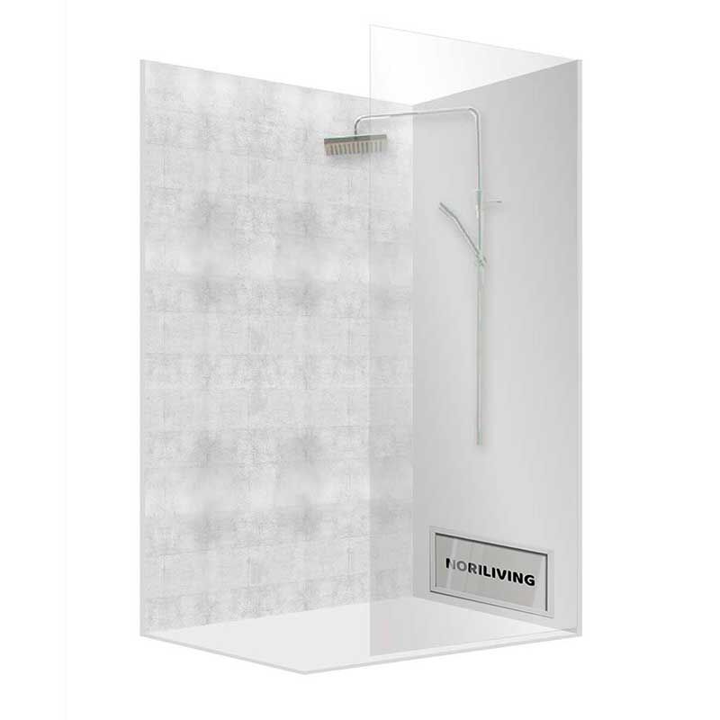 Duschabtrennung aus Glas mit Regenbrause in modernem Badezimmer