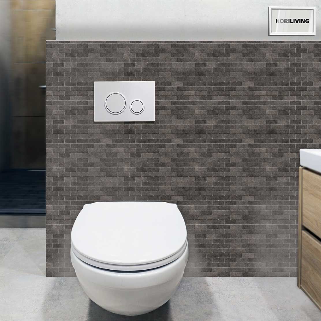 im WC eingebaute Toilettenrückwand mit Motiv graue Ziegelmauer klein 995b