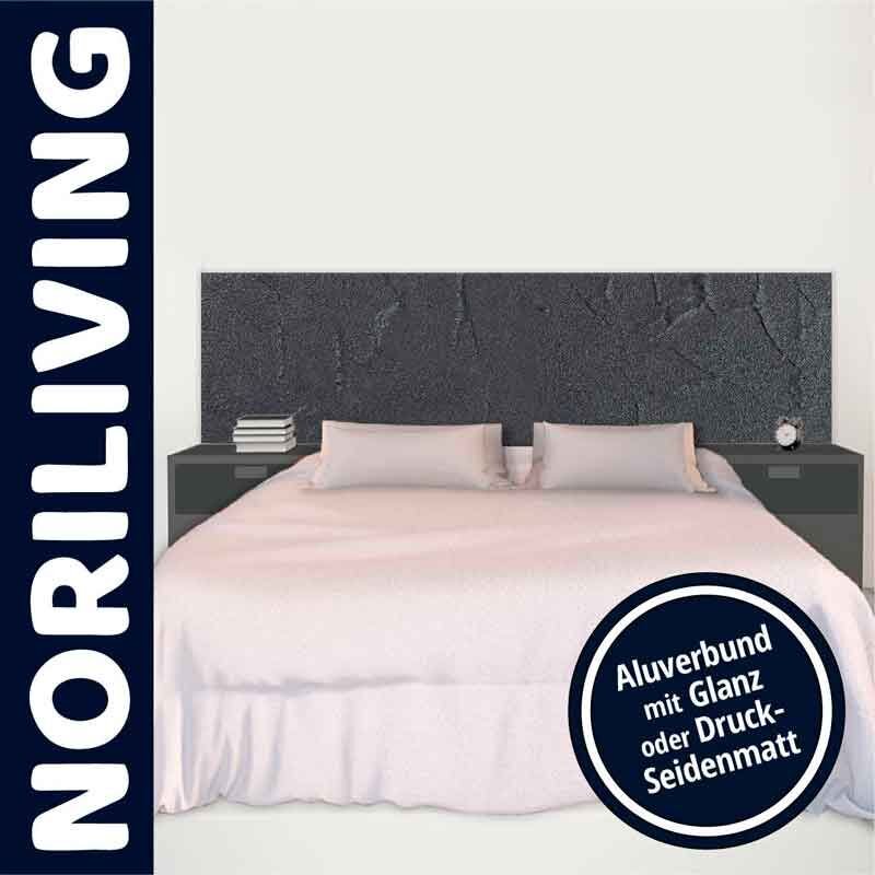 Moderner Bettkopfteil aus Alu mit Nachtkästen, verfügbar in Glanz oder Druck-Seidenmatt von Norliving