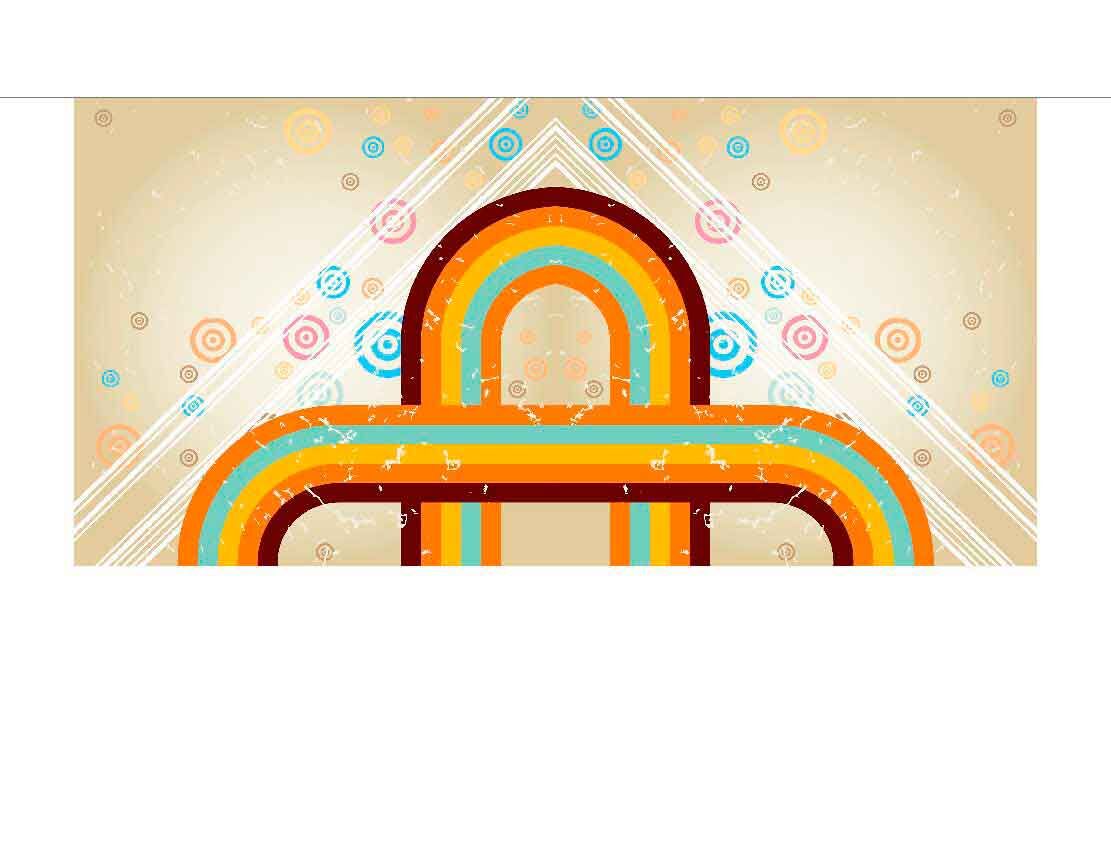 Abstraktes Retro-Design mit bunten Schlingen und Kreismuster auf beigem Hintergrund