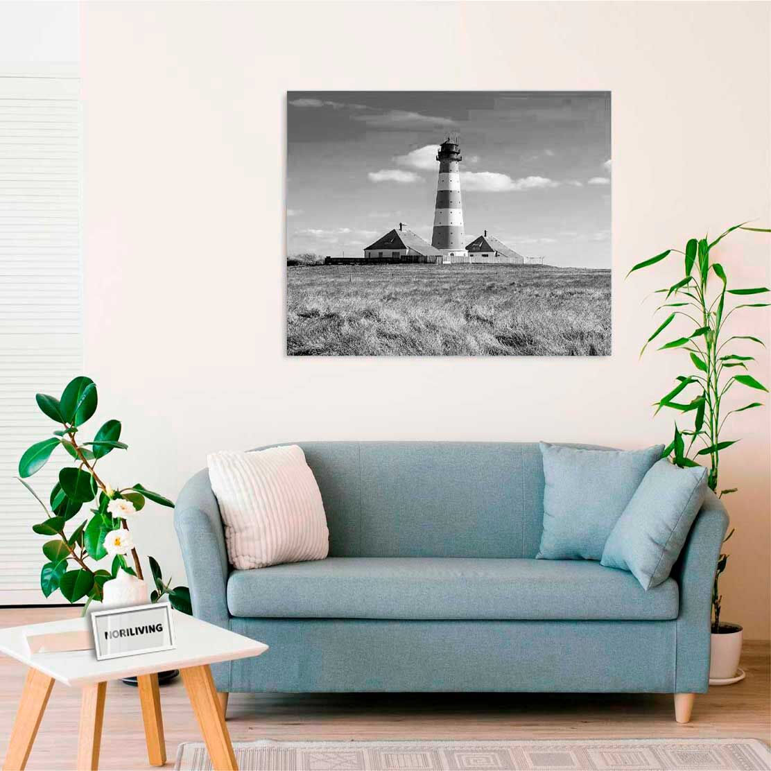 Wandbild über dem Sofa mit Motiv Westerhever Leuchtturm - St. Peter-Ording 553 schwarz-weiß