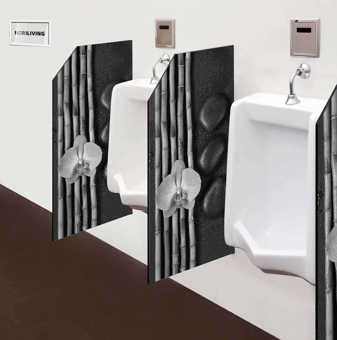 in der Toilette eingebaute Schamwand mit Motiv Zen Steine Bambus 561 schwarz-weiß