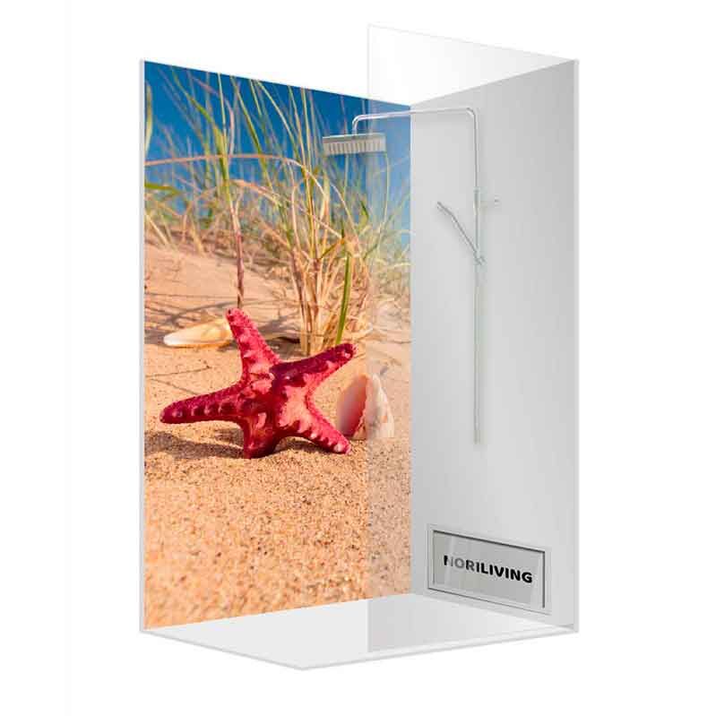 Glasduschkabine mit Seestern und Strandmotiv
