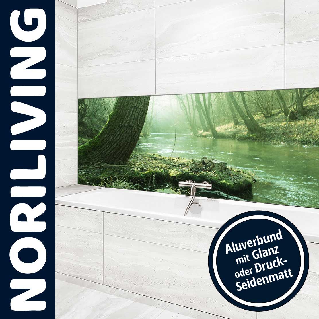 Ansicht des Badrückwand-Motivs Fluss im Wald 962 Unterkante
