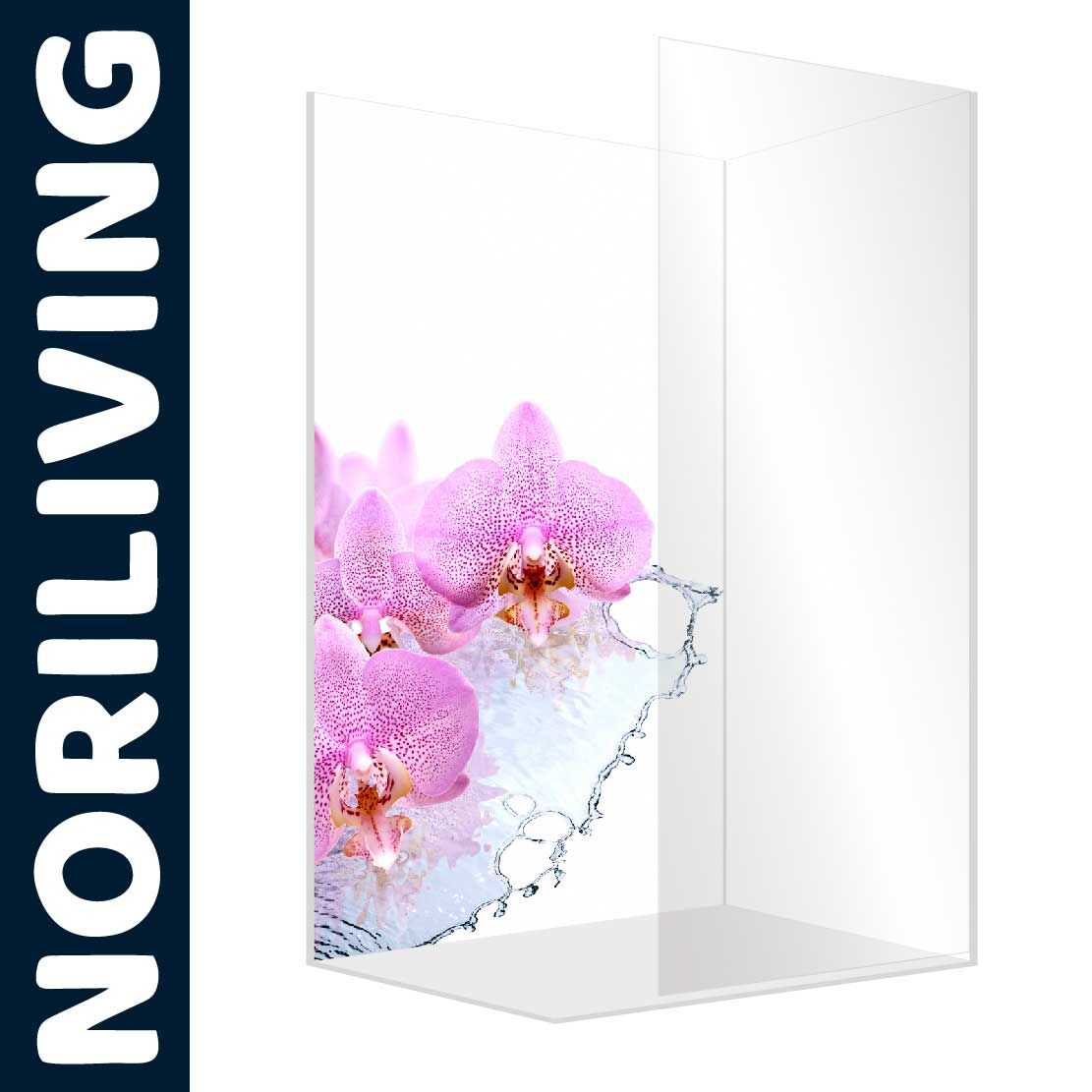 Abbildung einer Eck-Duschrückwand mit Motiv rosa - pink farbene Orchideen 854