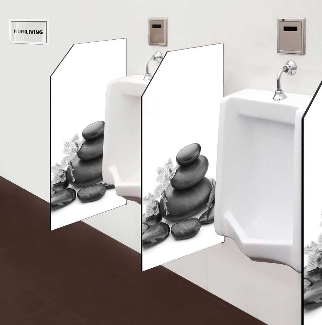 in der Toilette eingebaute Schamwand mit Motiv Zen Steine mit Orchideen 977 schwarz-weiß