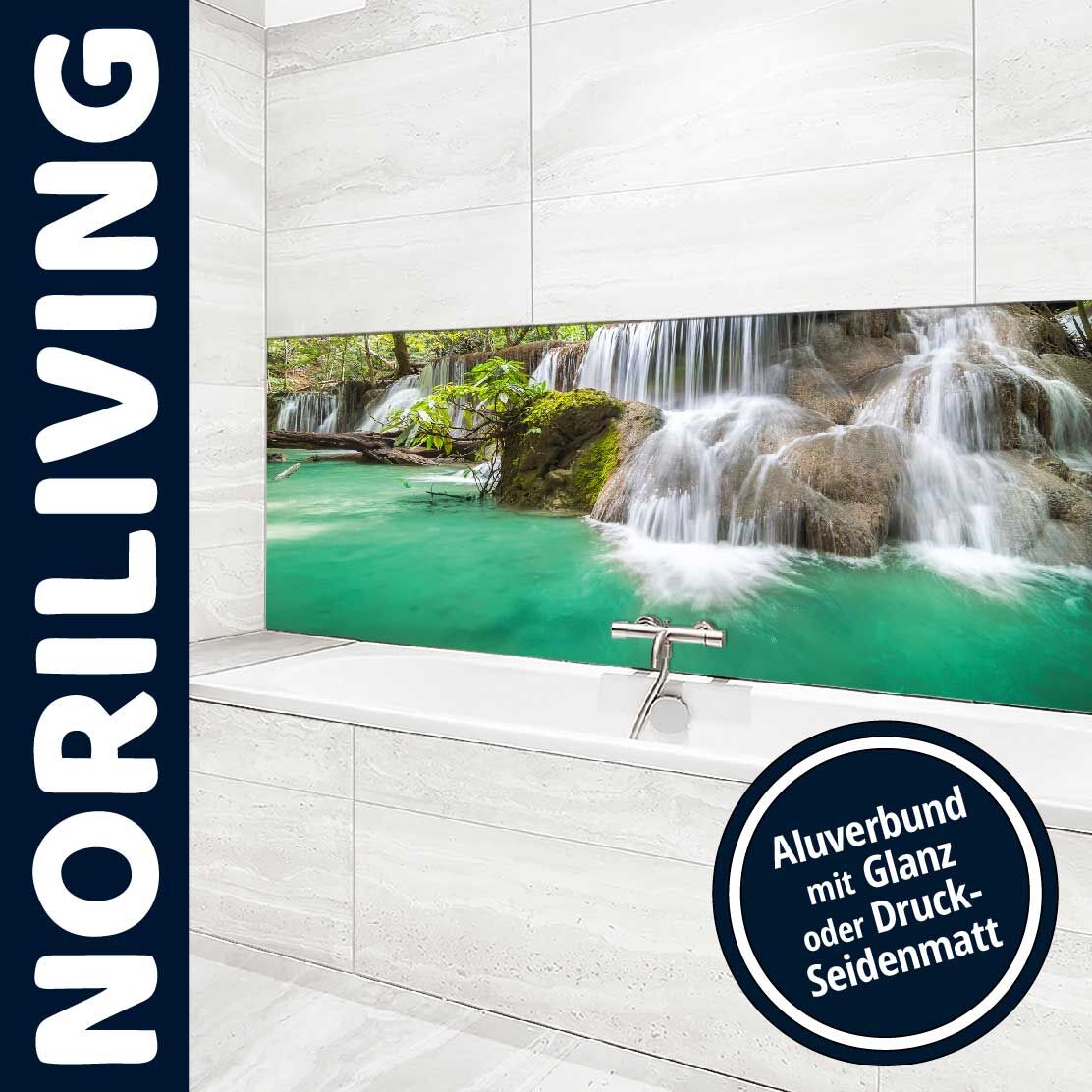 Ansicht des Badrückwand-Motivs Wasserfall im Wald 221 Unterkante