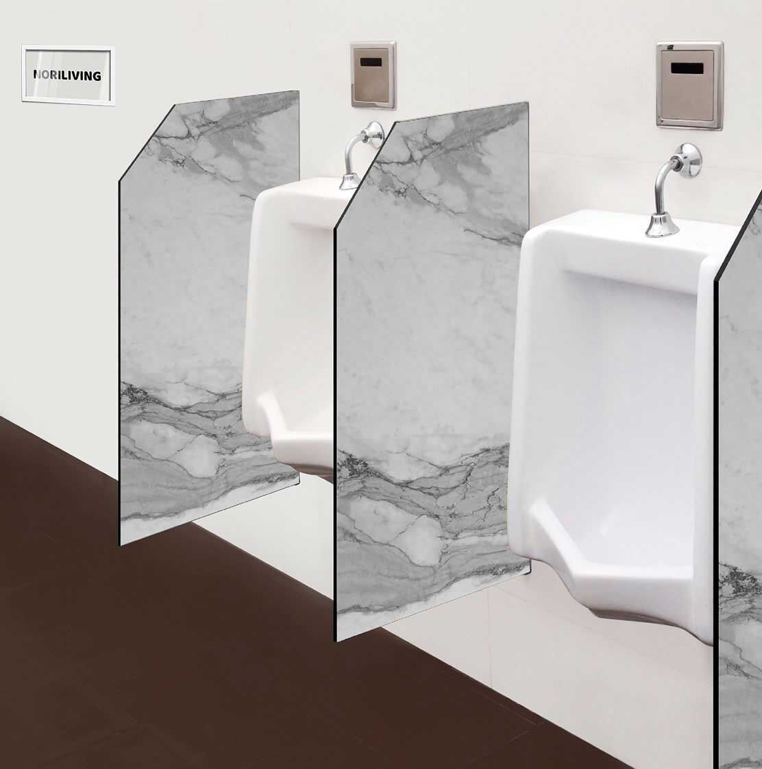in der Toilette eingebaute Schamwand mit Motiv Marmor beige 117 schwarz-weiß