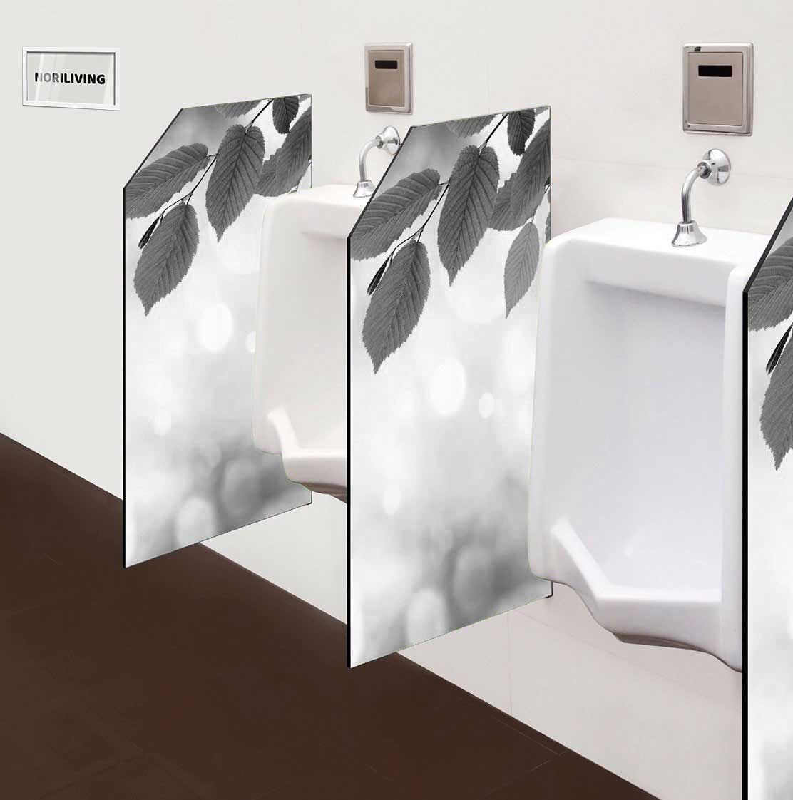 in der Toilette eingebaute Schamwand mit Motiv Grüne Blätter und unscharfe Glanzlichter 689 schwarz-weiß