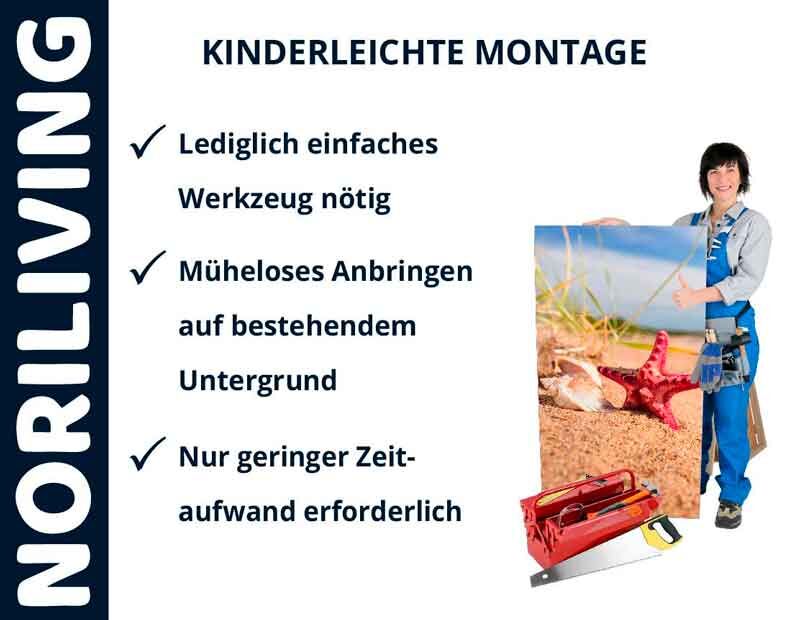 Montageanleitung von Noriliving: einfache Werkzeuge, müheloses Anbringen, geringer Zeitaufwand
