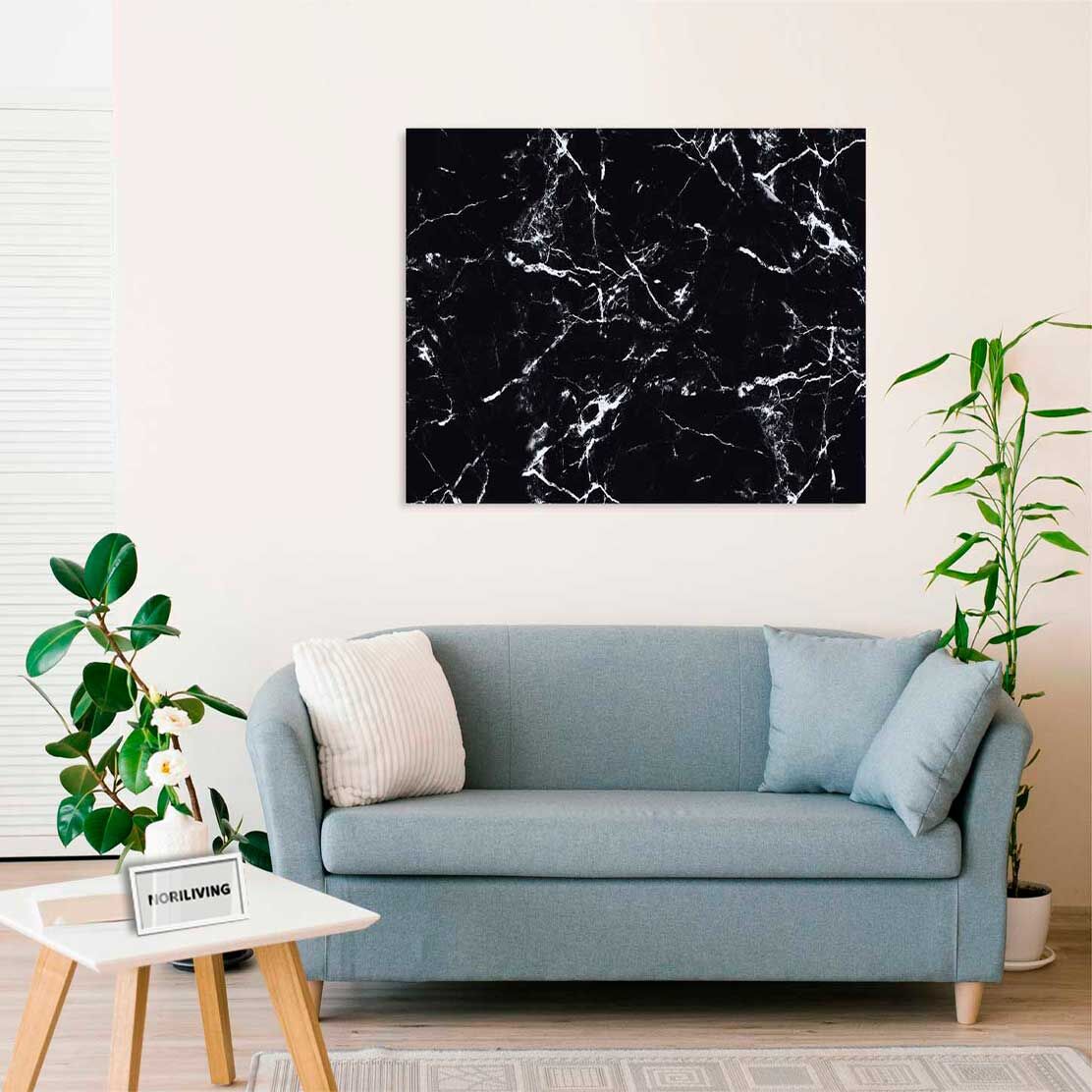 Wandbild über dem Sofa mit Motiv Marmorstruktur schwarz 396
