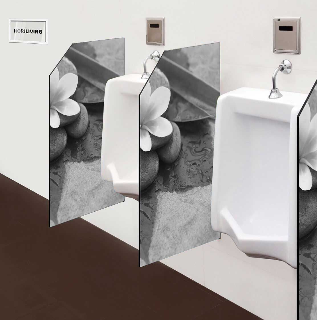 in der Toilette eingebaute Schamwand mit Motiv Zen mit Blume 690 schwarz-weiß