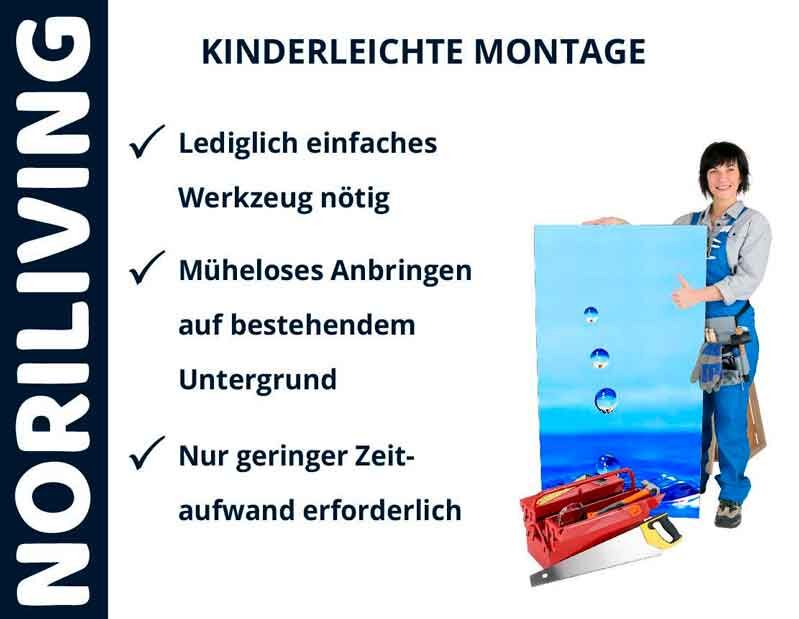 Person mit Werkzeugkasten und Leinwand, Kinderleichte Montage von Noriliving angezeigt