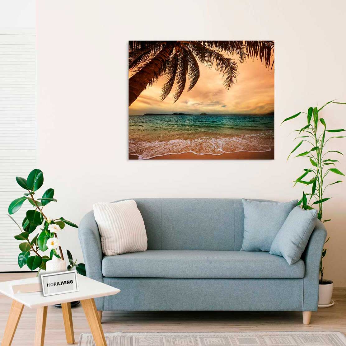 Wandbild über dem Sofa mit Motiv Tropischer Strand am Abend 724