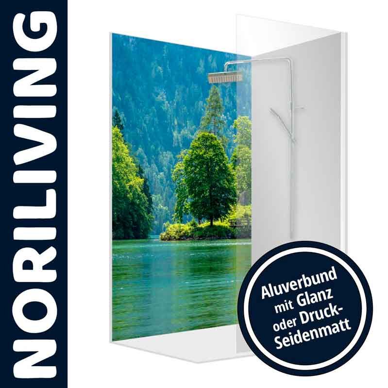 Duschabtrennung mit Naturmotiv. Aluverbund mit Glanz oder Druck-Seidenmatt von Noriliving