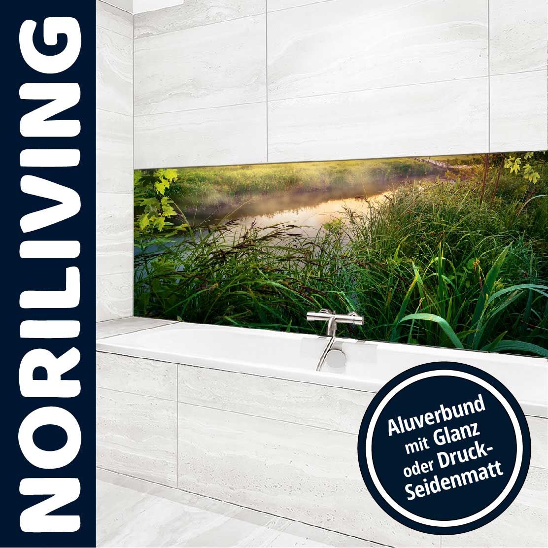 Ansicht des Badrückwand-Motivs farbiger Sonnenaufgang am ruhigen Fluss 166 Unterkante