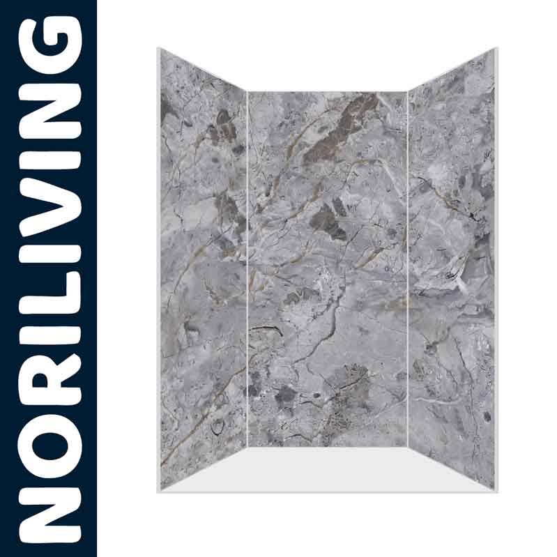 Graue Marmorduschewand mit drei Paneelen von Noriliving