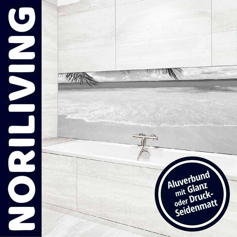 Bad mit Alubild Strandmotiv, NORILIVING-Design, glänzend oder seidenmatt
