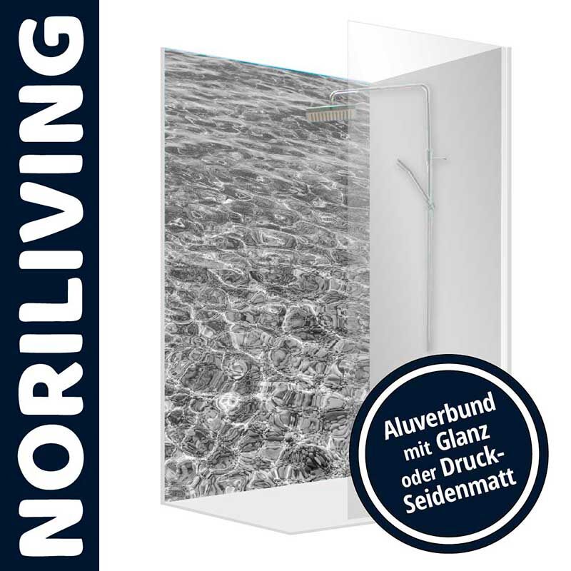 Moderner Noriliving Duschwand-Panel mit Wasser-Motiv und glänzender Oberfläche