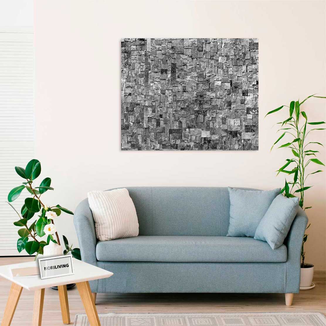 Wandbild über dem Sofa mit Motiv Steinwand Mosaik mittelgrau 209b