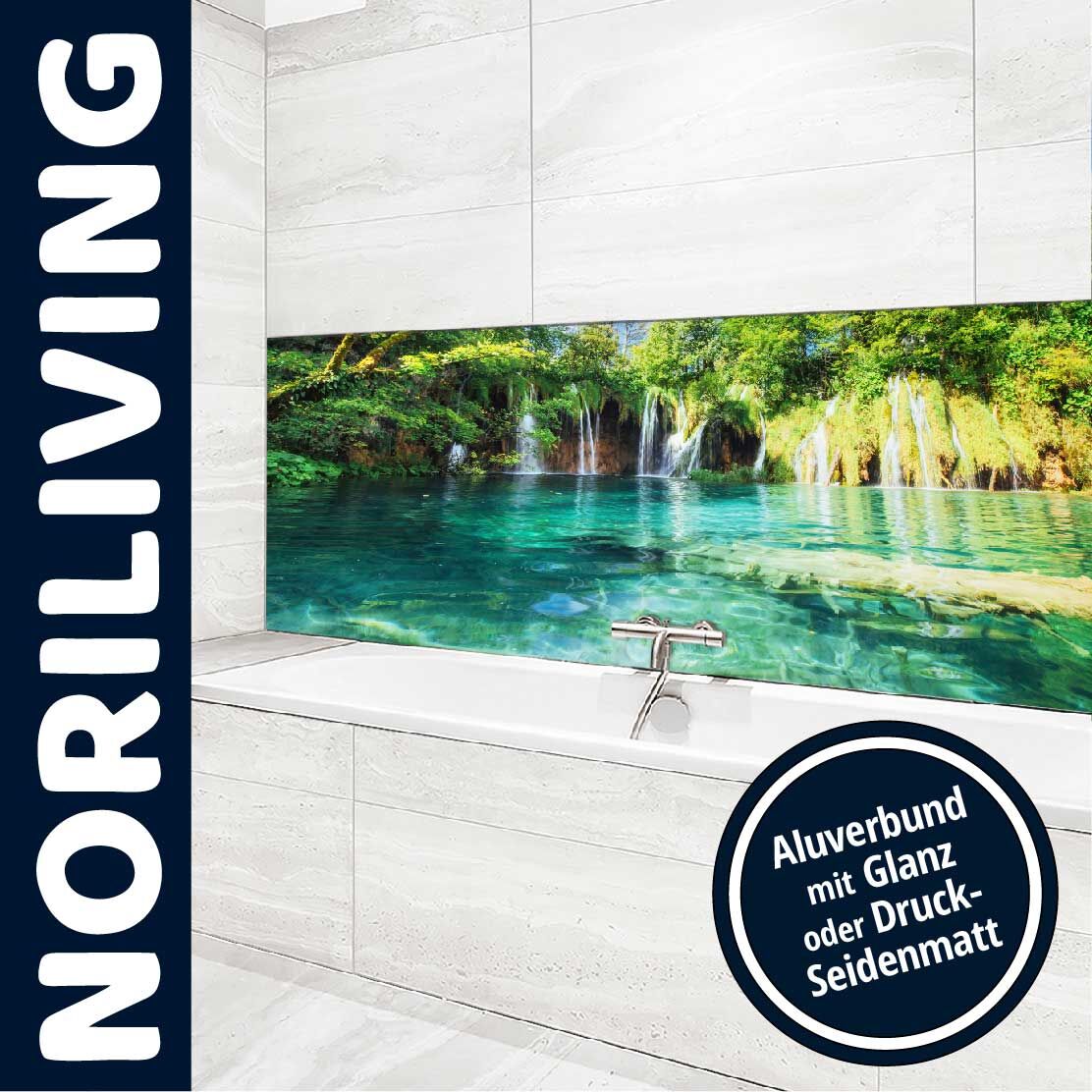 Ansicht des Badrückwand-Motivs Wasserfall im Nationalpark Plitvice Kroatien 621 Unterkante
