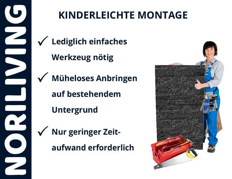 Noriliving Paneel: Kinderleichte Montage mit minimalem Werkzeug und geringerem Zeitaufwand. Müheloses Anbringen auf bestehendem Untergrund.